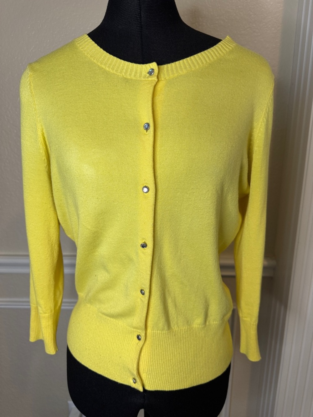 Express Bright Yellow Button-Front Crewneck Cardigan